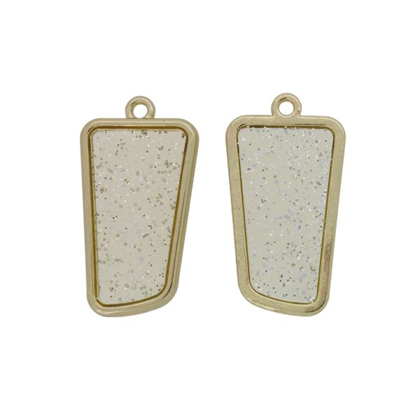 METAL BEADS - PENDANT - ASYMMETRICAL SHAPE 02 GLITTER - 17x31x2mm GOLD - 3pcs. Hole-1.8mm