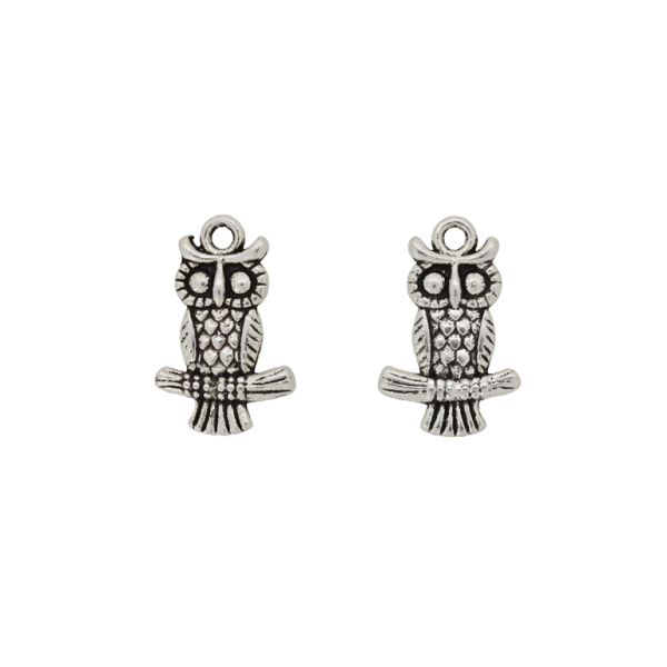METAL BEADS - PENDANT - OWL 10 - 12x19x2.5mm NICKEL - PACKAGE 60pcs. Hole-1.8mm
