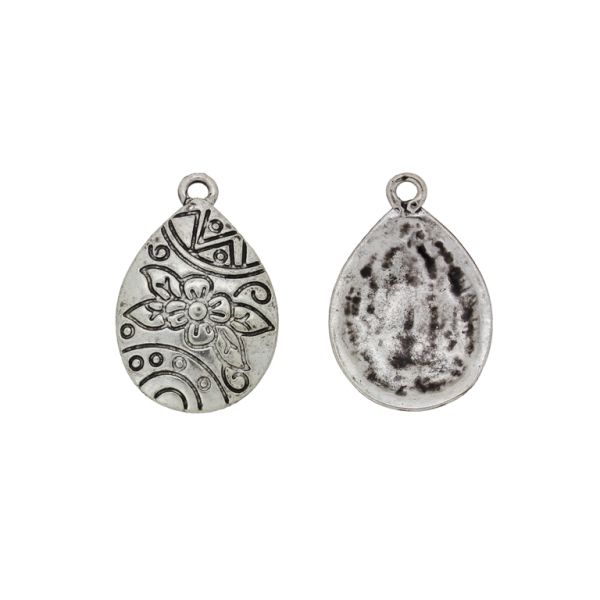 METAL BEADS - PENDANT - DROP 08 FLOWER - 16x24x2mm NICKEL - 4pcs. Hole-1.8mm