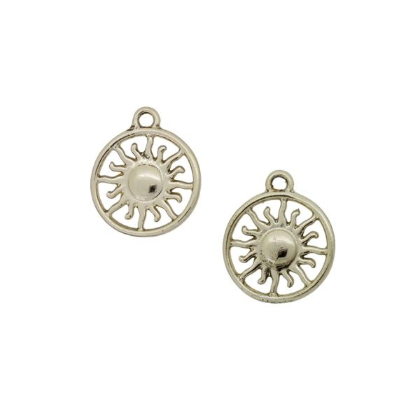 METAL BEADS - PENDANT - CIRCLE 19 SUN - 16x19x2mm GOLD - 3pcs. Hole-1.6mm