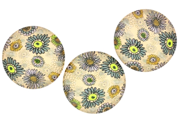 GLASS BEADS - CABOCHONS PATTERN - ROUND 35 MM - FLOWERS - DAISY 02 - 10 pcs.