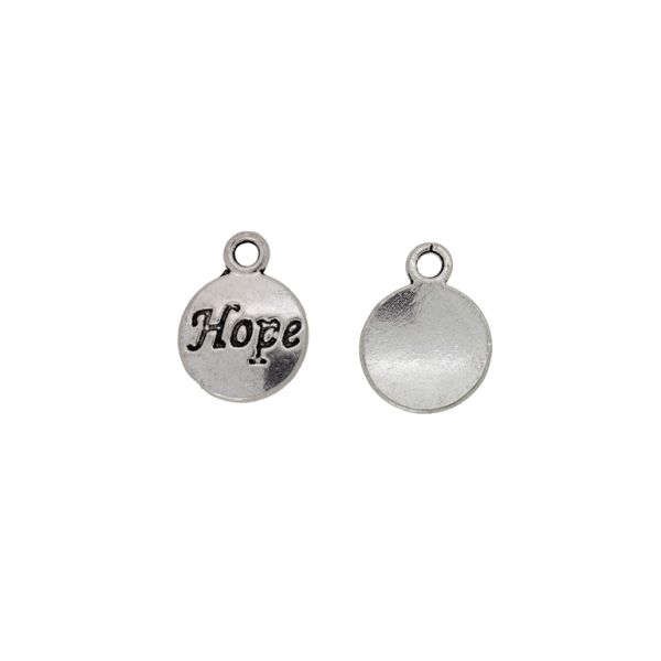 METAL BEADS - PENDANT - CIRCLE 35 HOPE - 12x15x2mm NICKEL - 10pcs. Hole-2.0mm