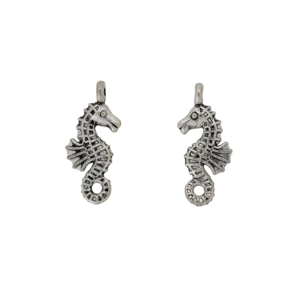 METAL BEADS - PENDANT - SEA HORSE 06 - 10x24x2mm NICKEL - PACKAGE 80pcs. Hole-1.8mm