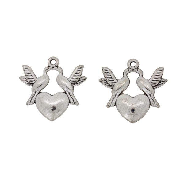 МЕТАЛНИ МЪНИСТА - ВИСУЛКА - СЪРЦЕ 35 ГЪЛЪБИ - 21х21х4мм НИКЕЛ - ПАКЕТ 30 бр. Отвор-1.6мм