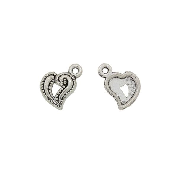 METAL BEADS - PENDANT - HEART 36 - 11x17x2mm NICKEL - PACKAGE 80pcs. Hole-1.7mm