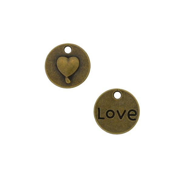 METAL BEADS - HEART 37 - 14x2mm ANTIQUE BRONZE - 8pcs. Hole-2.0mm
