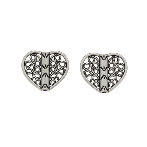 METAL BEADS - HEART 43 FILIGREE - 16x19x3mm NICKEL - 6pcs. Hole-1.2mm