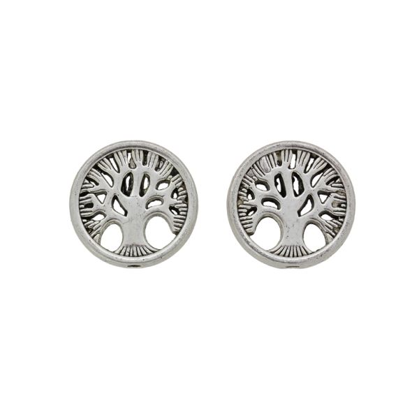 METAL BEADS - CIRCLE 38 TREE OF LIFE - 18x4mm NICKEL - 3pcs. Hole-1.6mm