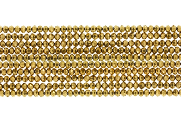 GLASS BEADS - FACETED RONDELLE CRYSTALS - 3x2mm - METALLIC - GOLD 111 - PACKAGE (10x126pcs.) Hole-0.8mm