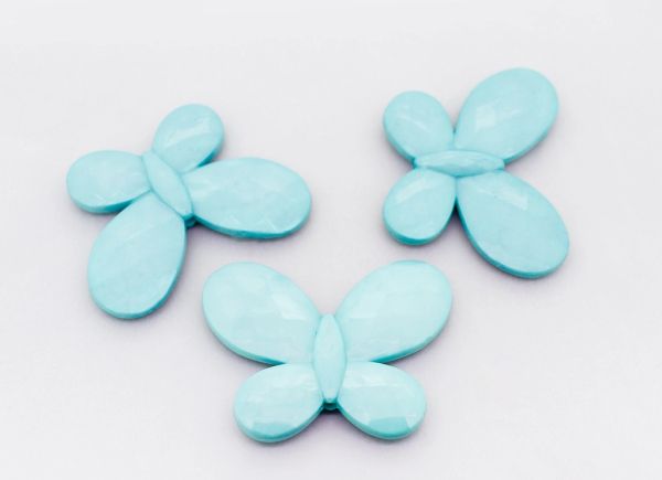 OPAQUE PLASTIC BEADS - BUTTERFLY 03 FACETED - 35x46x7mm TURQUOISE BLUE С25 - 50g Hole-2.5mm (10pcs.)