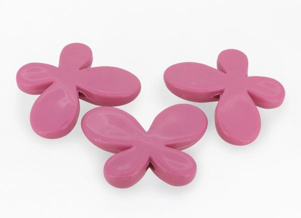 OPAQUE PLASTIC BEADS - BUTTERFLY 01 SMOOTH - 33x46x8mm PINK (DARK) ВА06 - 50g Hole-3.5mm (6pcs.)