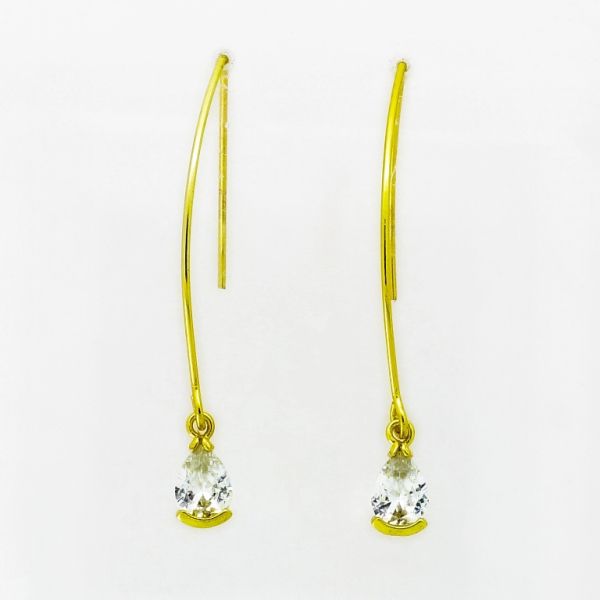 JEWELRY - EARRINGS - HOOK - ZIRCON - DROP E945 - 1.4x4.0cm GOLD AND WHITE - 1 pair 