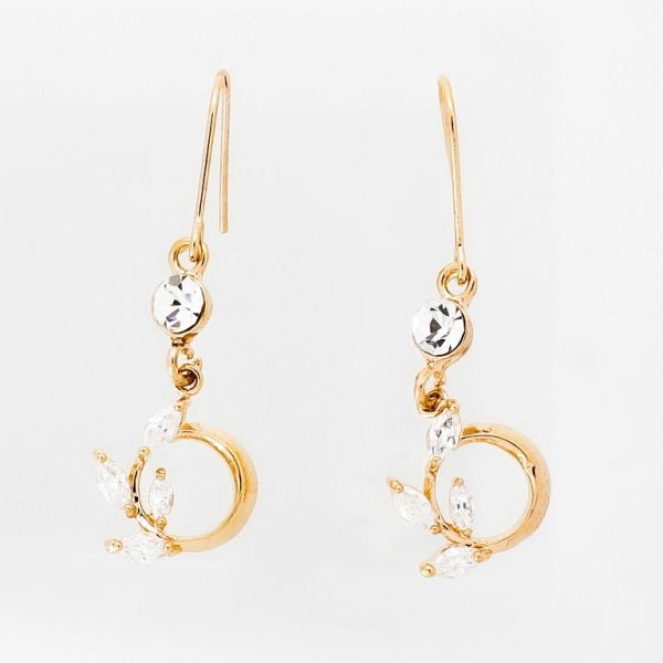 JEWELRY - EARRINGS - HOOK - ZIRCON - CIRCLE LEAVES Е1024 - 1.3x3.8cm ROSE GOLD AND WHITE - 1 pair 