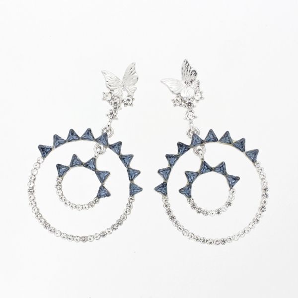 JEWELRY - EARRINGS - SCREW - CRYSTALS - BUTTERFLY Е1143 - 3.1x6.1cm NICKEL-WHITE-BLACK - 1 pair 