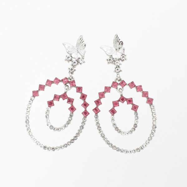 JEWELRY - EARRINGS - SCREW - CRYSTALS - BUTTERFLY Е1143 -cm NICKEL-WHITE-PINK (DARK) - PACKAGE 6 pairs 