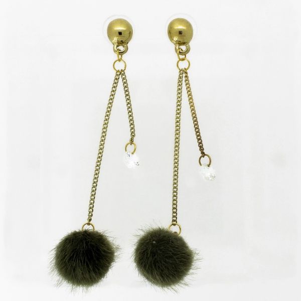 JEWELRY - EARRINGS - SCREW - ZIRCON - BALL POOH Е923 - 0.8x8.5cm GOLD-WHITE-GREEN MILITARY - PACKAGE 6 pairs 