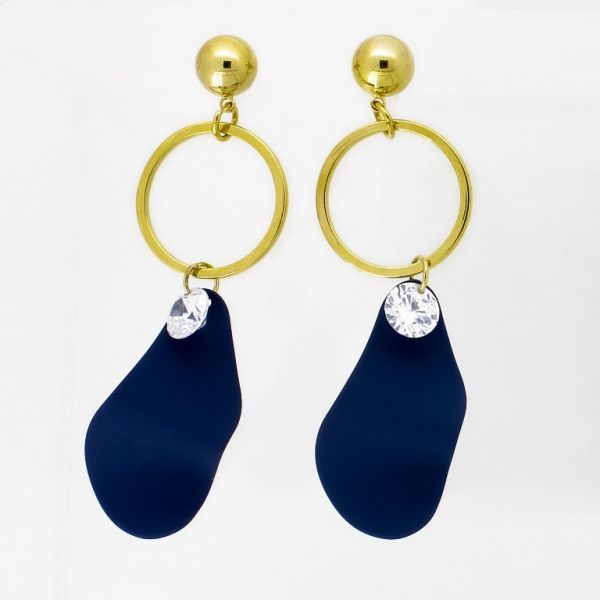 JEWELRY - EARRINGS - SCREW - ZIRCON - FORM Е925 - 2.0x6.0cm GOLD-WHITE-BLUE (DARK) - PACKAGE 6 pairs 