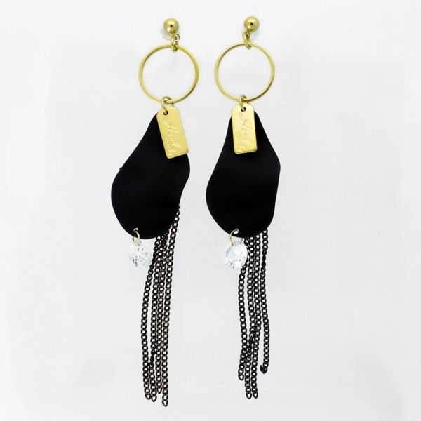 JEWELRY - EARRINGS - SCREW - ZIRCON - FORM Е926 - 1.5x9.6cm GOLD-WHITE-BLACK - PACKAGE 6 pairs 