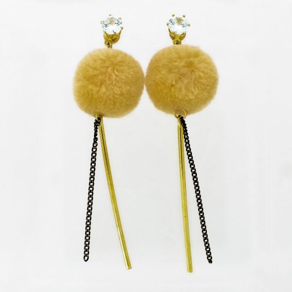 JEWELRY - EARRINGS - SCREW - ZIRCON - BALL POOH Е929 - 2.0x7.3cm GOLD-WHITE-BEIGE - PACKAGE 6 pairs 