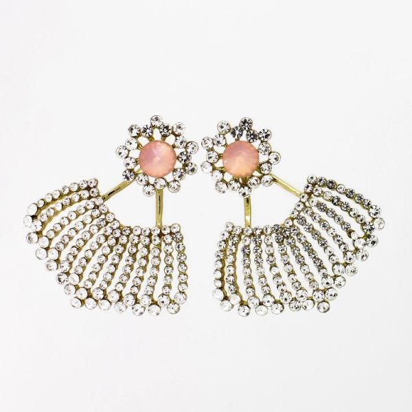 JEWELRY - EARRINGS - SCREW - CRYSTALS - FAN Е1140 - 4.2x4.8cm GOLD-WHITE-PINK - 1 pair 