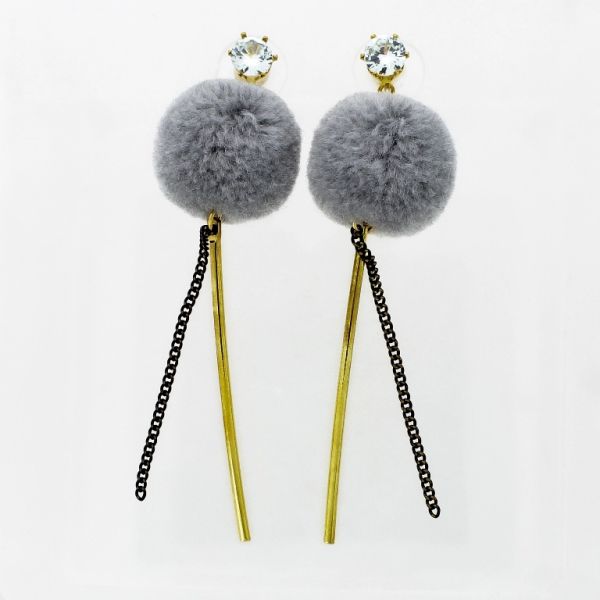 JEWELRY - EARRINGS - SCREW - ZIRCON - BALL POOH Е929 - 2.0x7.3cm GOLD-WHITE-GRAY - 1 pair 