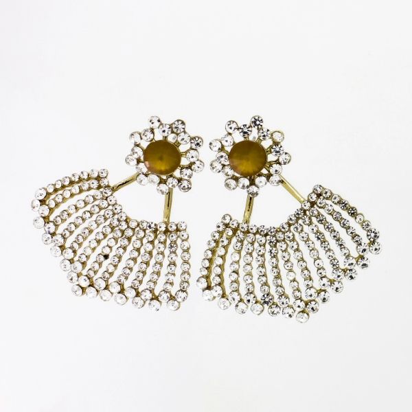 JEWELRY - EARRINGS - SCREW - CRYSTALS - FAN Е1140 - 4.2x4.8cm GOLD-WHITE-AMBER - 1 pair 