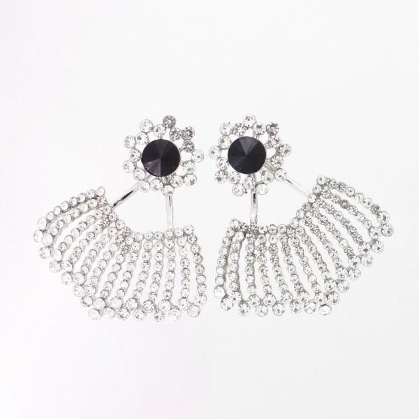 JEWELRY - EARRINGS - SCREW - CRYSTALS - FAN Е1140 - 4.2x4.8cm NICKEL-WHITE-BLACK - 1 pair 