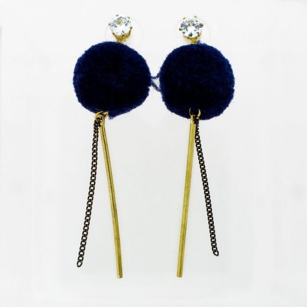JEWELRY - EARRINGS - SCREW - ZIRCON - BALL POOH Е929 - 2.0x7.3cm GOLD-WHITE-BLUE (DARK) - 1 pair 