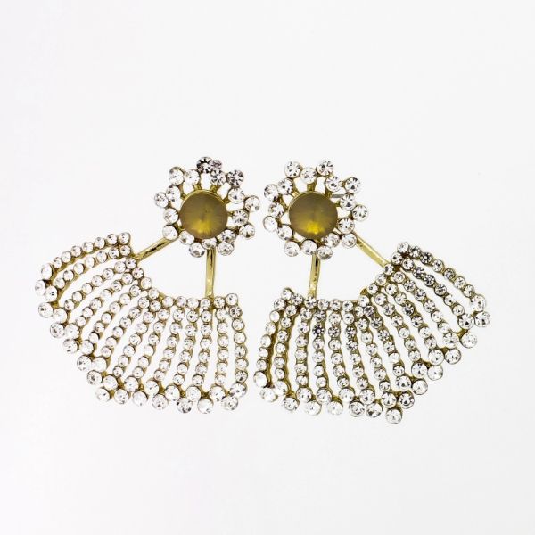 JEWELRY - EARRINGS - SCREW - CRYSTALS - FAN Е1140 - 4.2x4.8cm GOLD-WHITE-YELLOW - 1 pair 