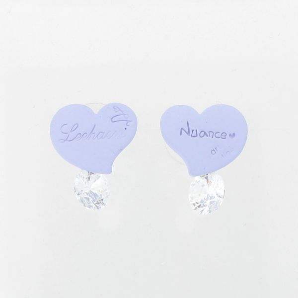 JEWELRY - EARRINGS - SCREW - ZIRCON - HEART Е933 - 1.6x2.0cm NICKEL-WHITE-BLUE (LIGHT) - 1 pair 