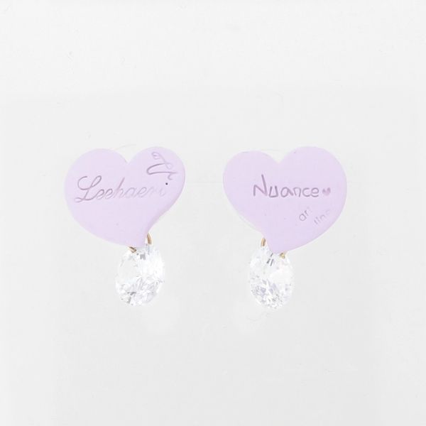 JEWELRY - EARRINGS - SCREW - ZIRCON - HEART Е933 - 1.6x2.0cm NICKEL-WHITE-PURPLE (LIGHT) - 1 pair 