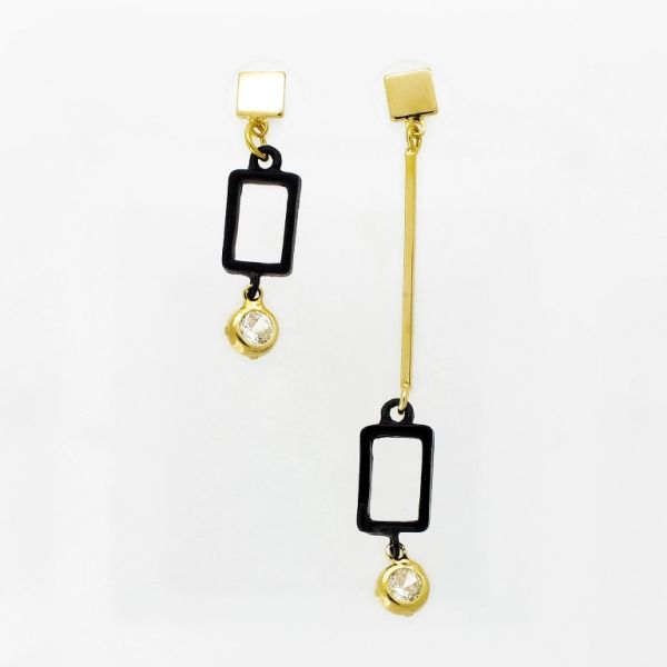 JEWELRY - EARRINGS - SCREW - ZIRCON - RECTANGLE Е936 - 0.9x9.1cm GOLD-WHITE-BLACK - PACKAGE 6 pairs 