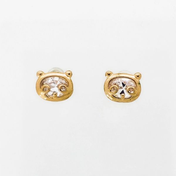 JEWELRY - EARRINGS - SCREW - ZIRCON - BEAR Е951 - 1.0x0.8cm GOLD-WHITE - PACKAGE 6 pairs 