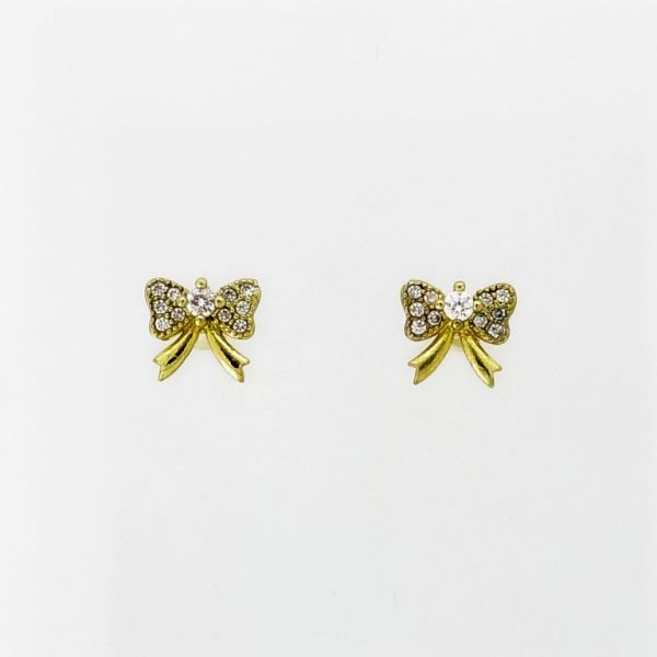 JEWELRY - EARRINGS - SCREW - ZIRCON - RIBBON Е953 - 0.8x0.7cm GOLD-WHITE - 1 pair 