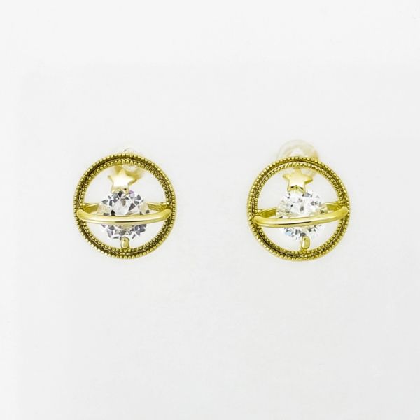 JEWELRY - EARRINGS - SCREW - ZIRCON - PLANET Е954 - 1.1cm GOLD-WHITE - 1 pair 
