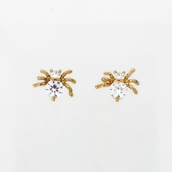 JEWELRY - EARRINGS - SCREW - ZIRCON - SPIDER Е957 - 1.0x0.8cm ROSE GOLD-WHITE - PACKAGE 6 pairs 