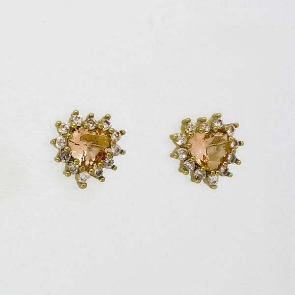 JEWELRY - EARRINGS - SCREW - ZIRCON - HEART Е961 - 1.2x1.2cm GOLD-WHITE-BEIGE - 1 pair 