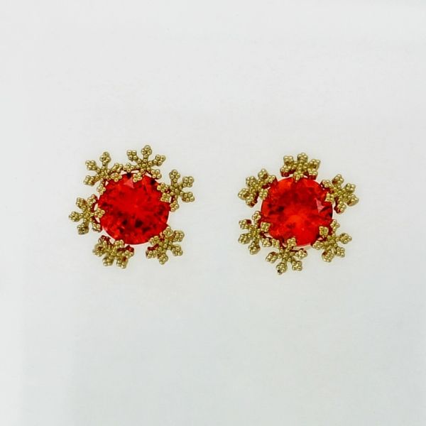 JEWELRY - EARRINGS - SCREW - ZIRCON - SNOWFLAKE Е962 - 1.4cm GOLD-ORANGE - PACKAGE 6 pairs 