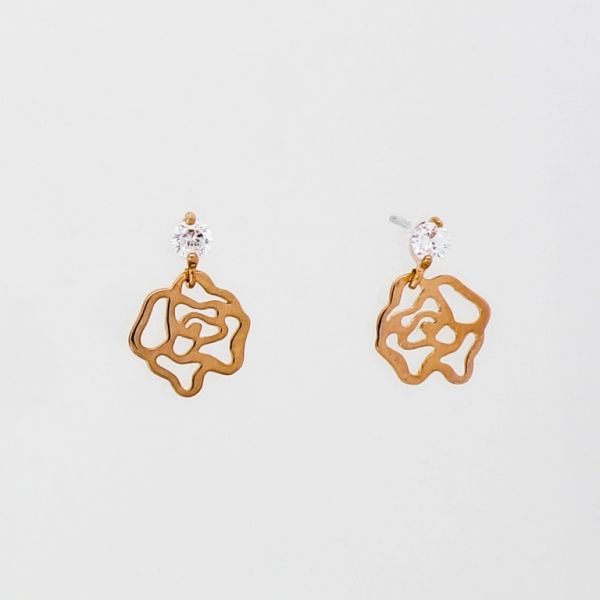 JEWELRY - EARRINGS - SCREW - ZIRCON - ROSE Е963 - 1.0x1.3cm ROSE GOLD-WHITE - 1 pair 