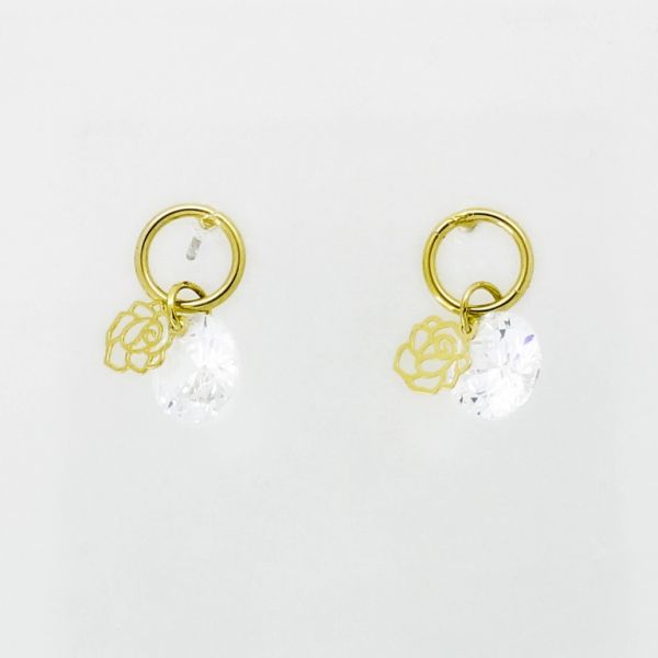 JEWELRY - EARRINGS - SCREW - ZIRCON - ROSE Е965 - 0.8x1.6cm GOLD-WHITE - PACKAGE 6 pairs 
