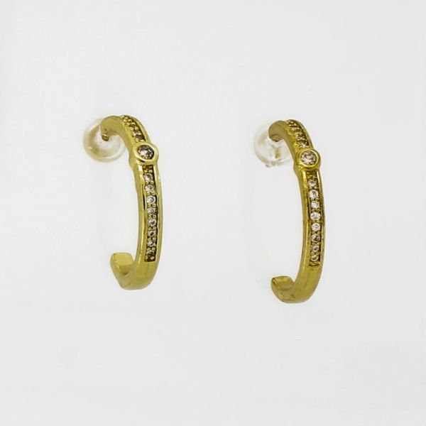JEWELRY - EARRINGS - SCREW - ZIRCON - HALF HOOP Е969 - 1.9x0.2cm GOLD-WHITE - PACKAGE 6 pairs 