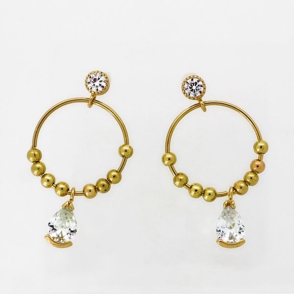 JEWELRY - EARRINGS - SCREW - ZIRCON - HOOP BALLS Е970 - 2.0x3.7cm GOLD-WHITE - PACKAGE 6 pairs 