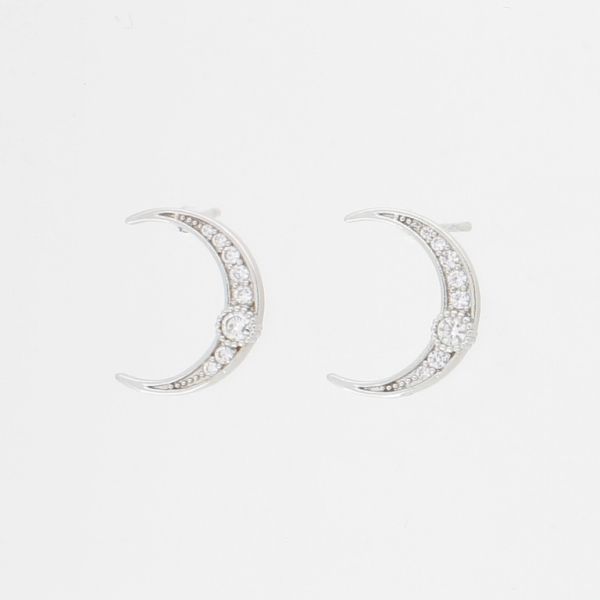 JEWELRY - EARRINGS - SCREW - ZIRCON - MOON Е971 - 1.2x1.5cm NICKEL-WHITE - PACKAGE 6 pairs 