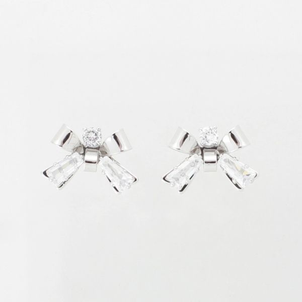 JEWELRY - EARRINGS - SCREW - ZIRCON - RIBBON Е974 - 1.4x1.0cm NICKEL AND WHITE - PACKAGE 6 pairs 