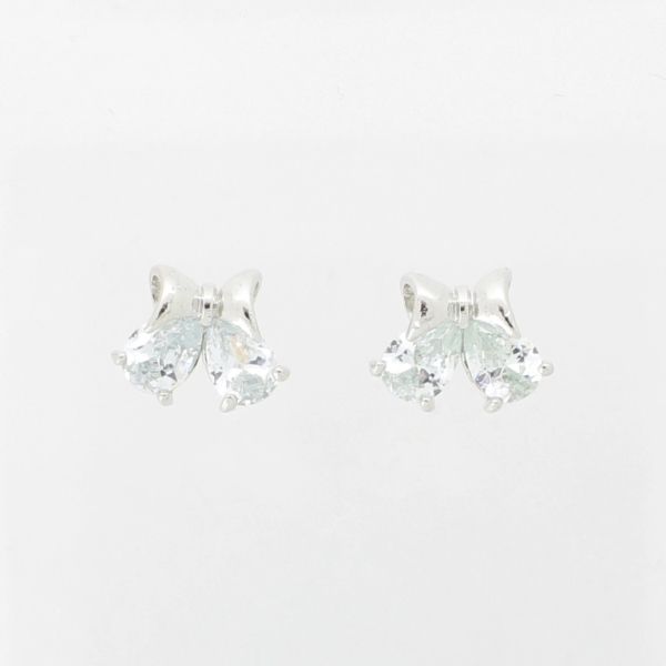 JEWELRY - EARRINGS - SCREW - ZIRCON - RIBBON Е975 - 1.3x1.0cm NICKEL AND WHITE - 1 pair 