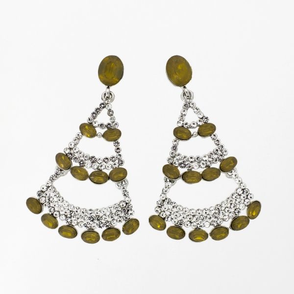 JEWELRY - EARRINGS - SCREW - CRYSTALS - FAN Е1137 - 3.6x5.9cm GOLD-WHITE-YELLOW - PACKAGE 6 pairs 