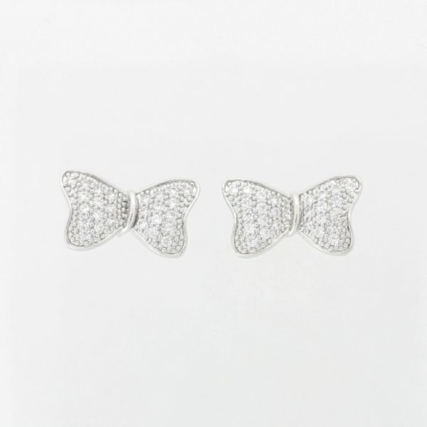 JEWELRY - EARRINGS - SCREW - ZIRCON - RIBBON Е976 - 1.6x1.0cm NICKEL AND WHITE - PACKAGE 6 pairs 