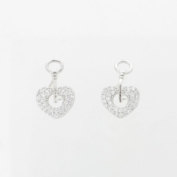JEWELRY - EARRINGS - SCREW - ZIRCON - HEART KEY Е955 - 1.0x1.6cm NICKEL-WHITE - 1 pair 