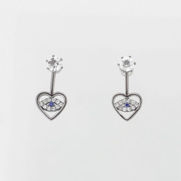 JEWELRY - EARRINGS - SCREW - ZIRCON - HEART EYE Е977 - 1.8x1.6cm OXIDIZED AND WHITE - PACKAGE 6 pairs 