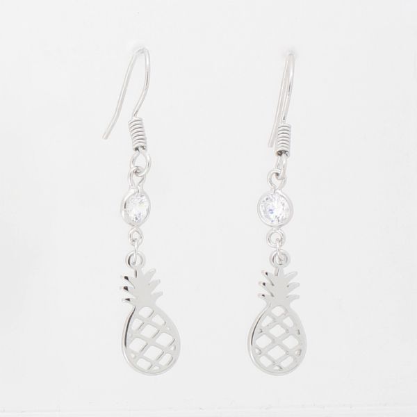 JEWELRY - EARRINGS - HOOK - ZIRCON - PINEAPPLE Е986 - 0.7x4.0cm NICKEL AND WHITE - 1 pair 